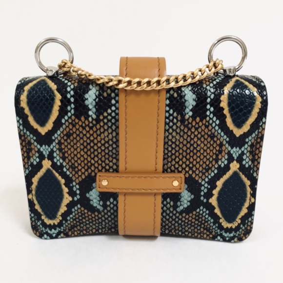 Chloe Mini Aby Chain Snake Python Print Brown Leather Shoulder Bag - Picture 5 of 15